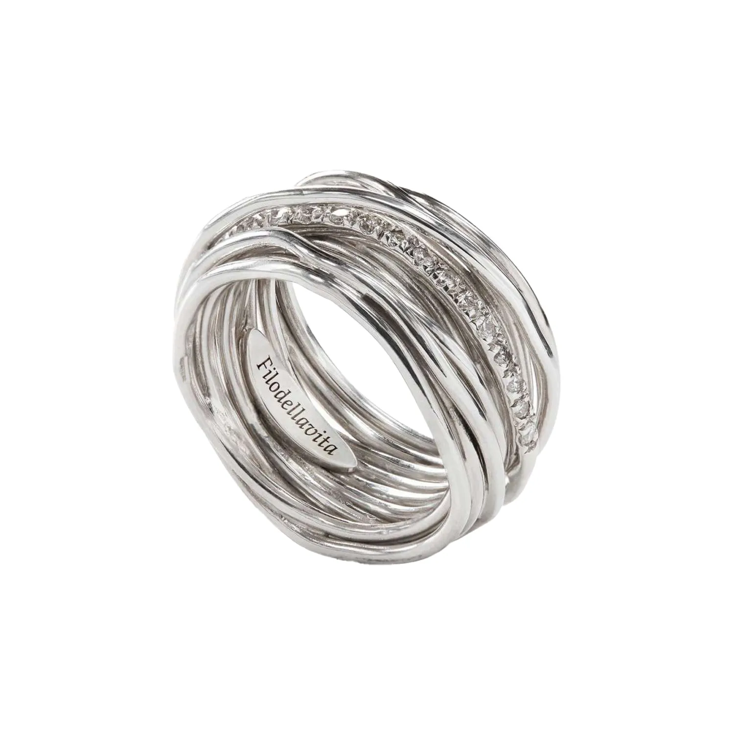 Anello Filodellavita Classic 13 fili in Argento 925 e 16 Diamanti Bianchi