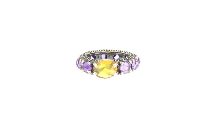 Anello Marrakech Argento Invecchiato - Lavanda/Citrino