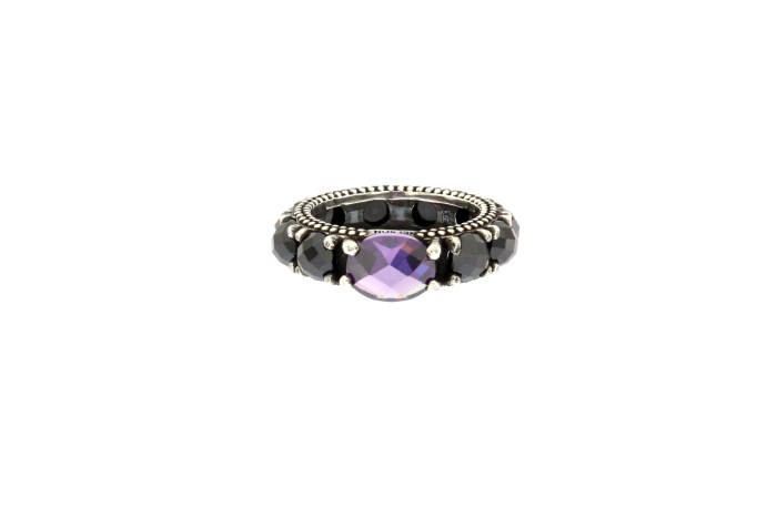 Anello Marrakech Argento Invecchiato - Nero/Ametista
