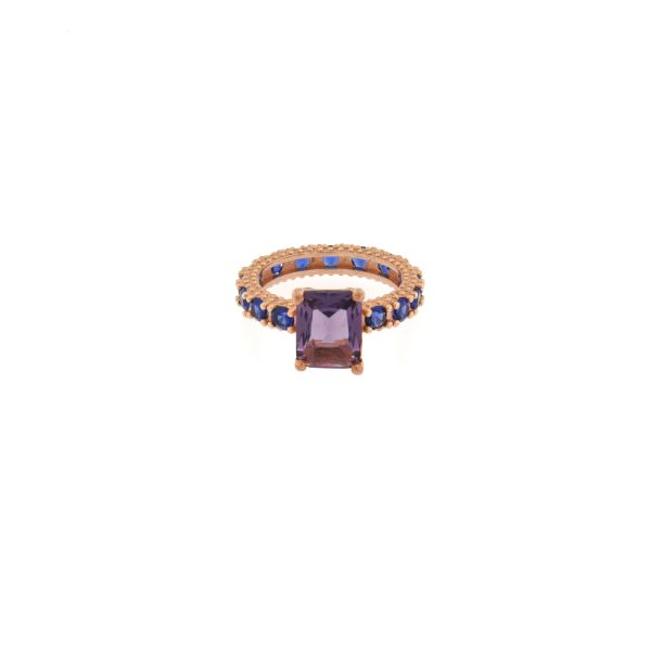 Anello Mini Marrakech Carrè / Quarzo Rosa - Blu Zaffiro