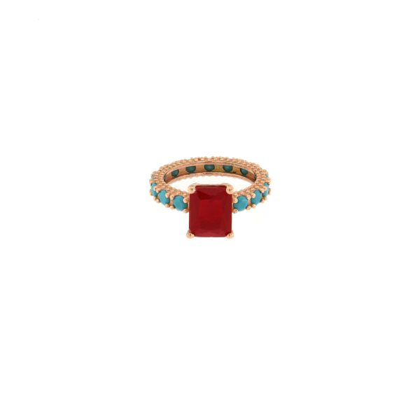 Anello Mini Marrakech Carrè / Turchese - Corallo
