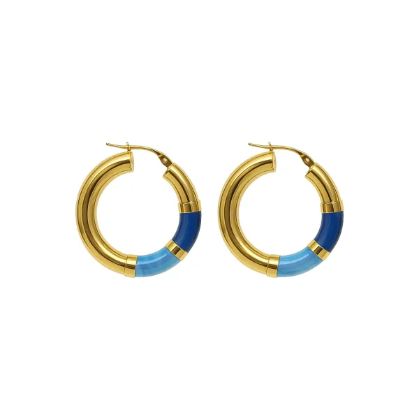 Orecchini Cerchio 90's Baby - Blu/Azzurro - Medio, Oro giallo