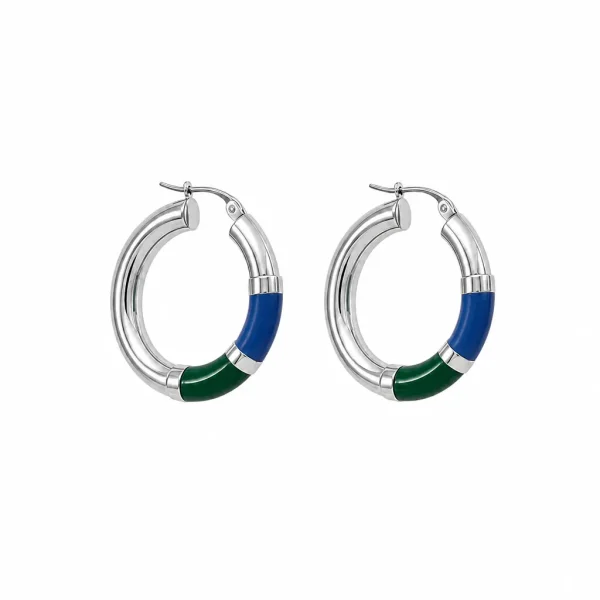 Vista alternativa di Orecchini Cerchio 90's Baby - Argento - Verde/Blu