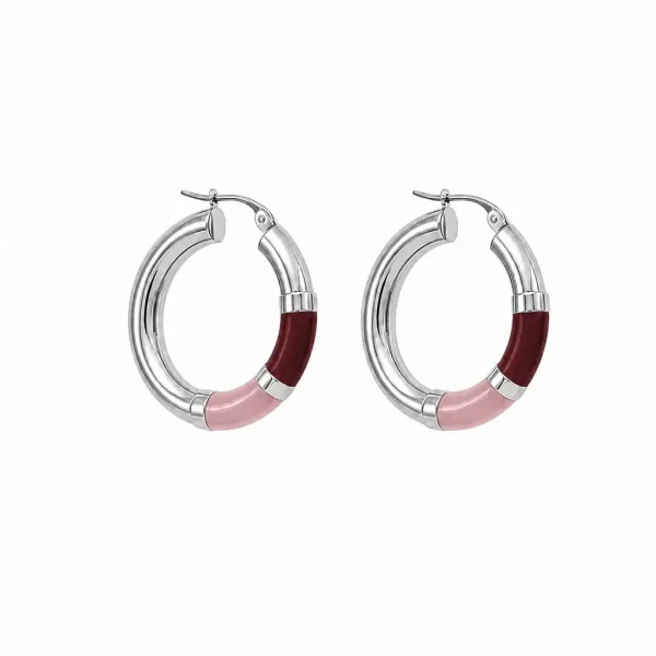 Vista alternativa di Orecchini Cerchio 90's Baby - Argento - Rosa / Bordeaux