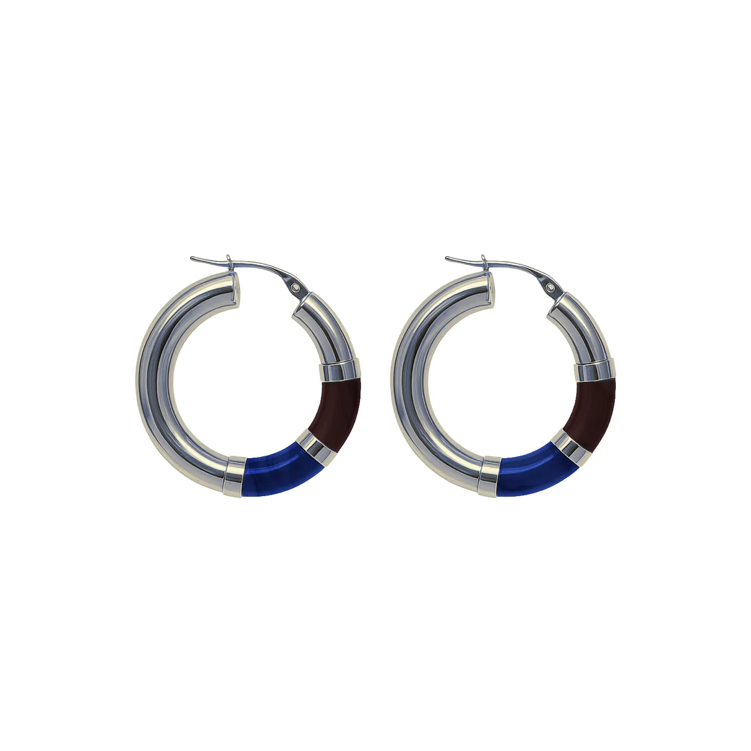 Orecchini Cerchio 90's Baby - Marrone cioccolato / Blu Notte