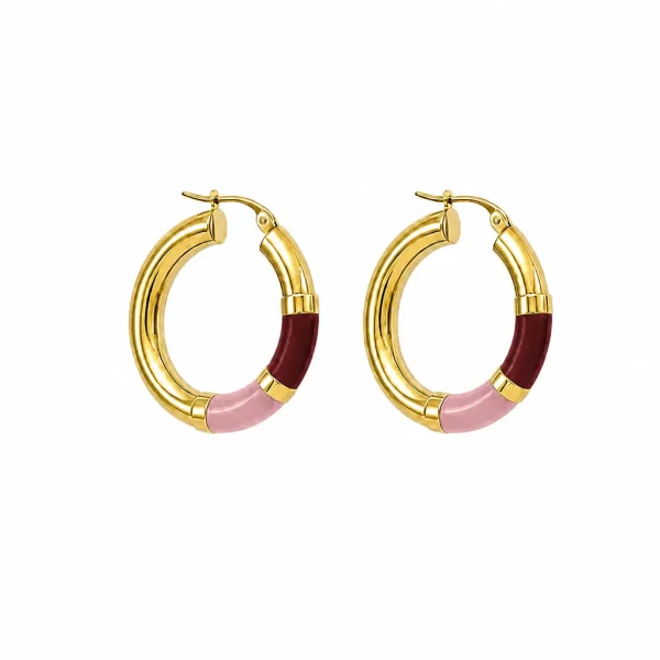 Vista alternativa di Orecchini Cerchio 90's Baby - Oro - Rosa / Bordeaux