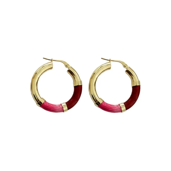 Orecchini Cerchio 90's Baby - Rosa Shock / Bordeaux - Medio, Oro giallo