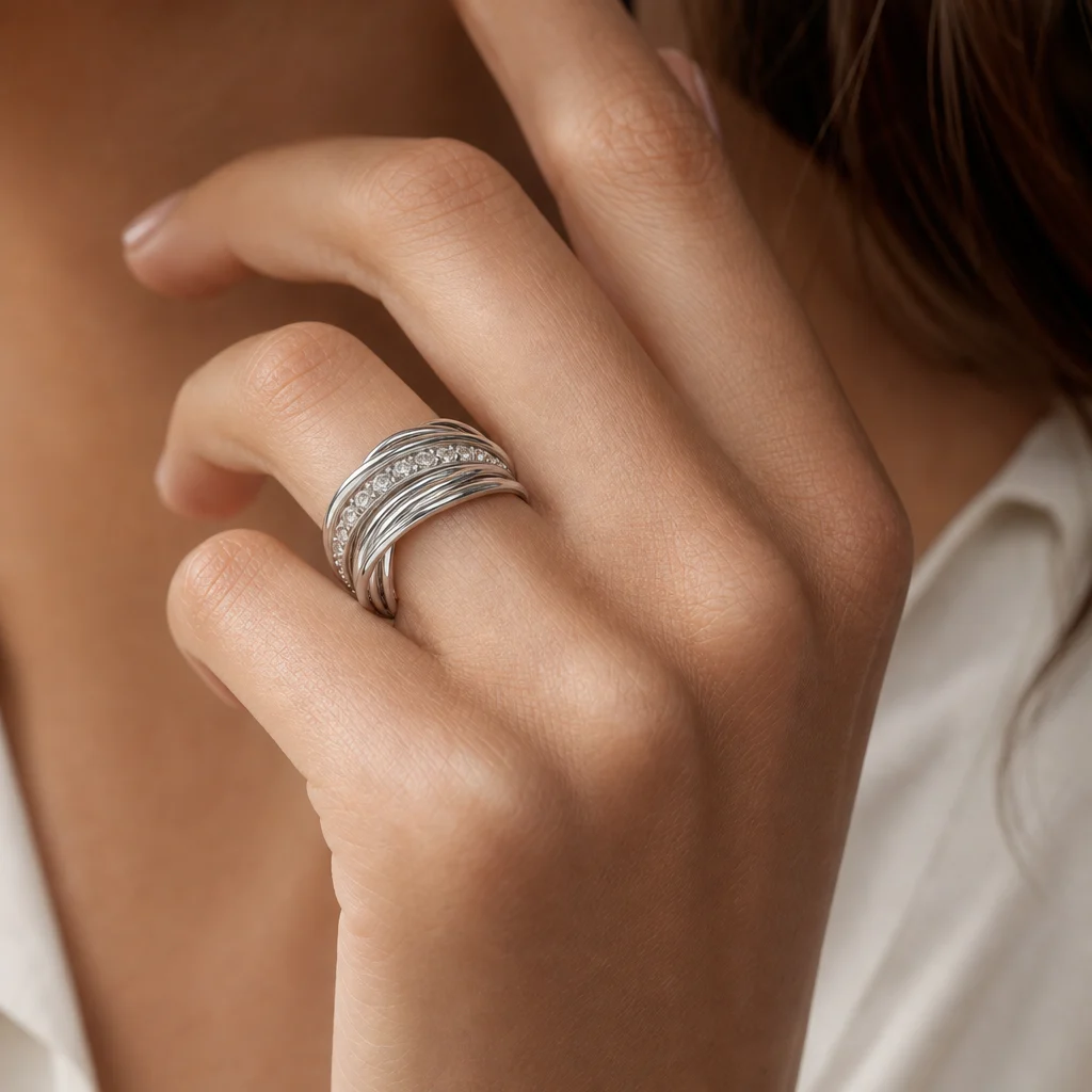 Anello Filodellavita Classic 13 fili in Argento 925 e 16 Diamanti Bianchi - immagine 2