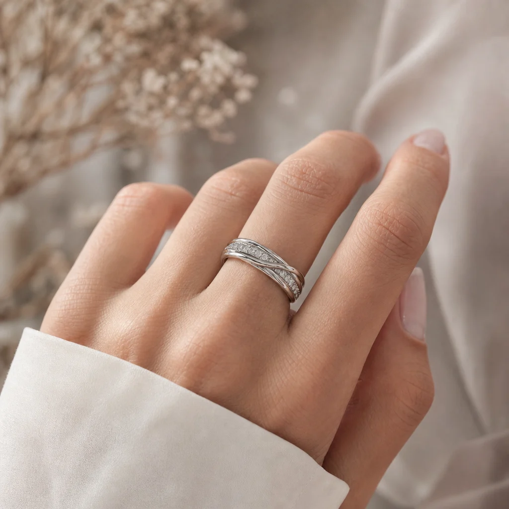 Anello Filodellavita Classic 7 fili in Argento 925 e Diamanti Bianchi - immagine 2