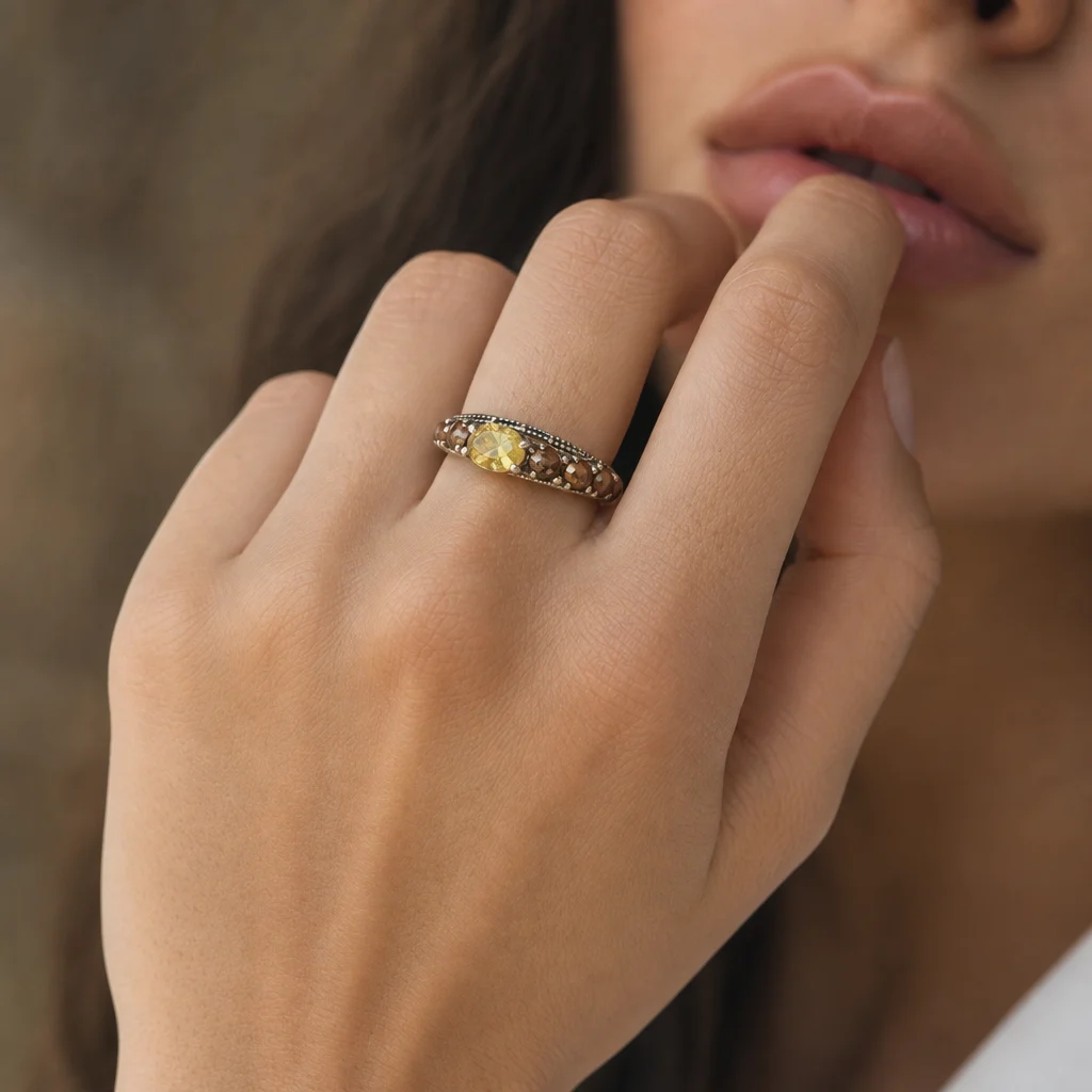 Anello Marrakech Argento Invecchiato - Fumè/Citrino - immagine 2