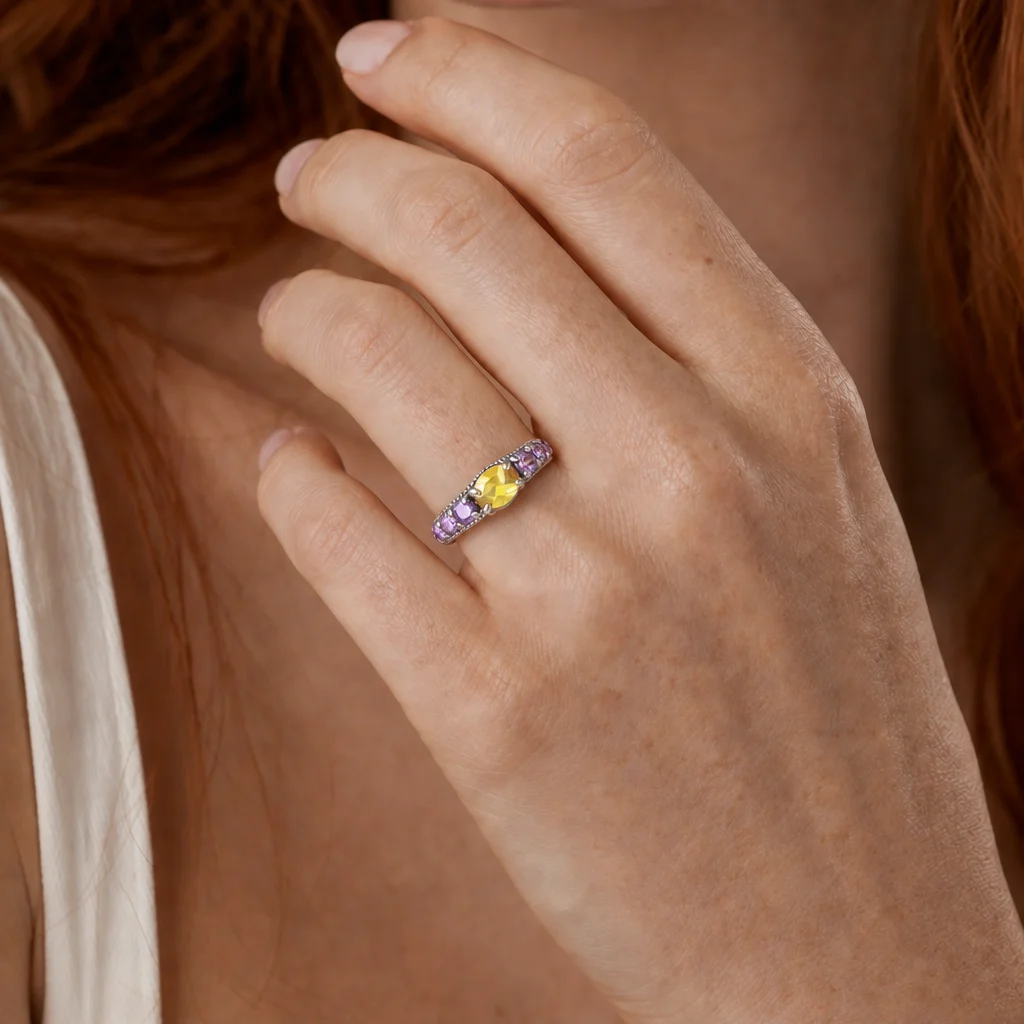 Anello Marrakech Argento Invecchiato - Lavanda/Citrino - immagine 2