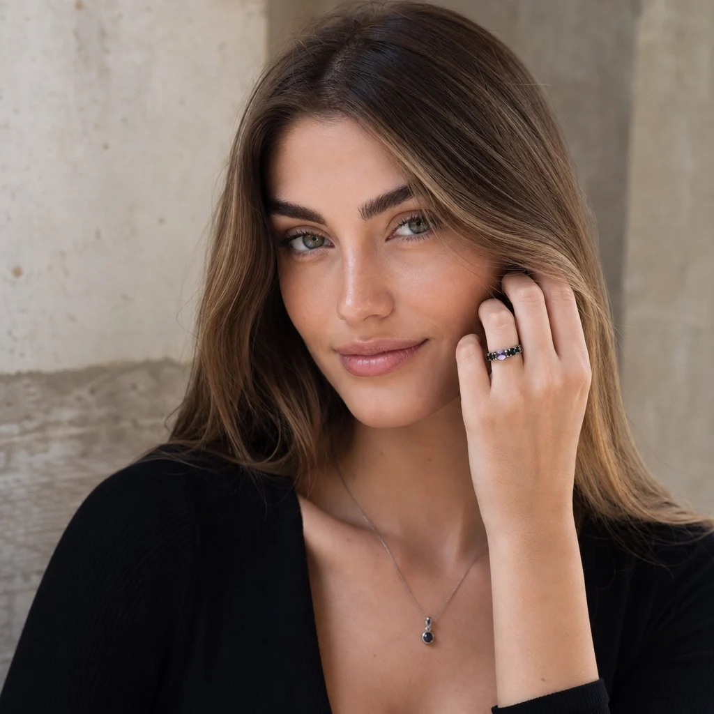 Anello Marrakech Argento Invecchiato - Nero/Ametista - immagine 3