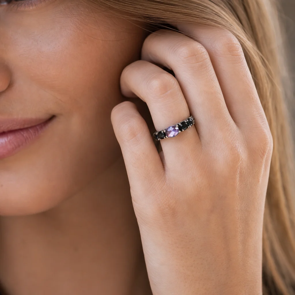 Anello Marrakech Argento Invecchiato - Nero/Ametista - immagine 2