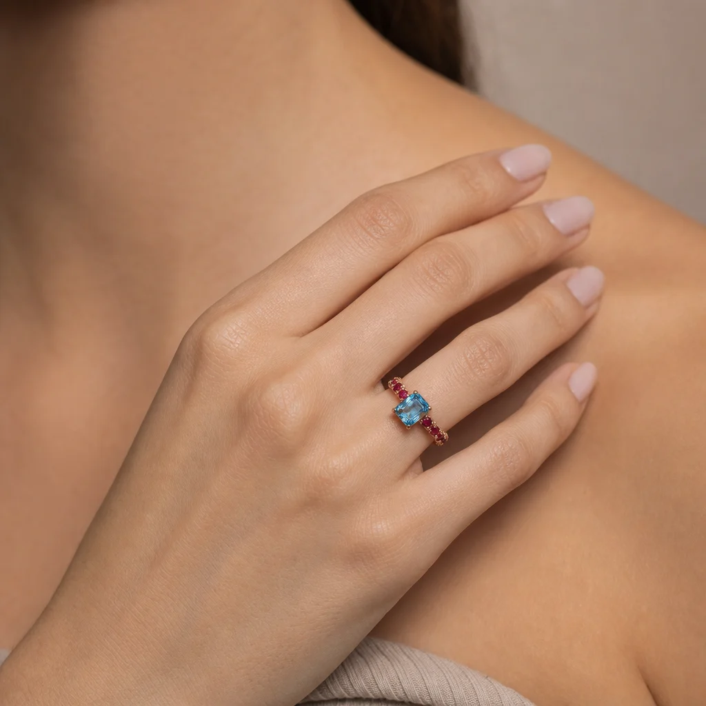 Anello Mini Marrakech Carrè / Rodolite - Quarzo London - immagine 2