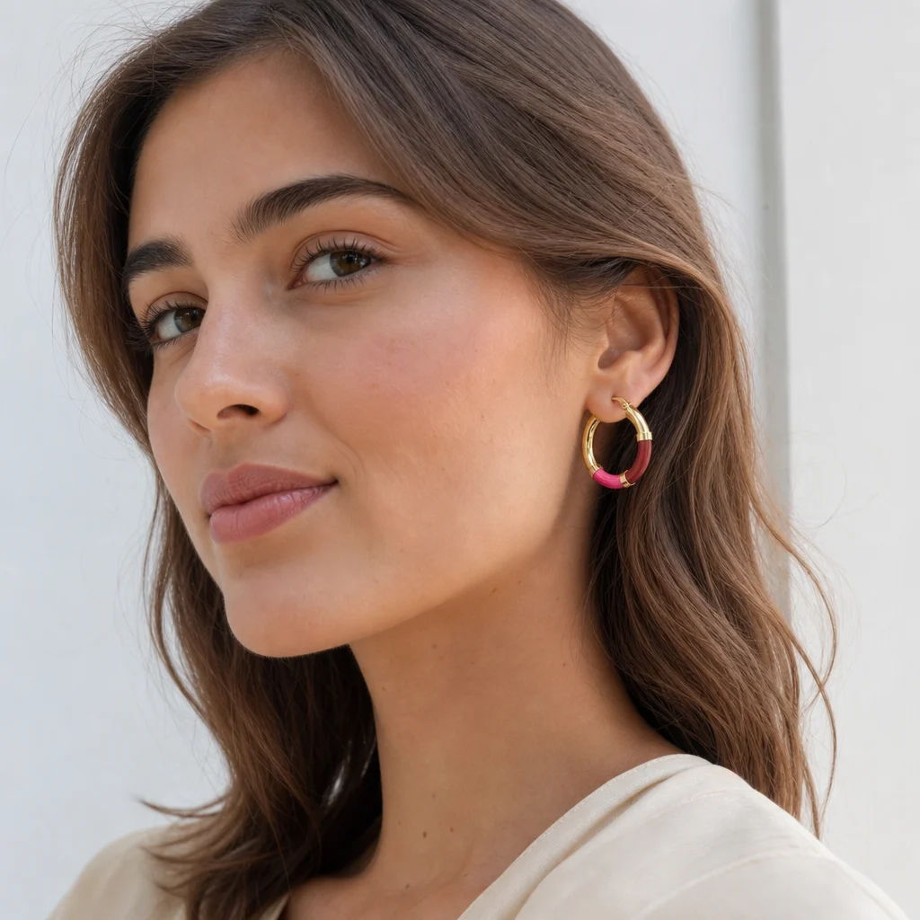 Orecchini Cerchio 90's Baby - Rosa Shock / Bordeaux - immagine 3