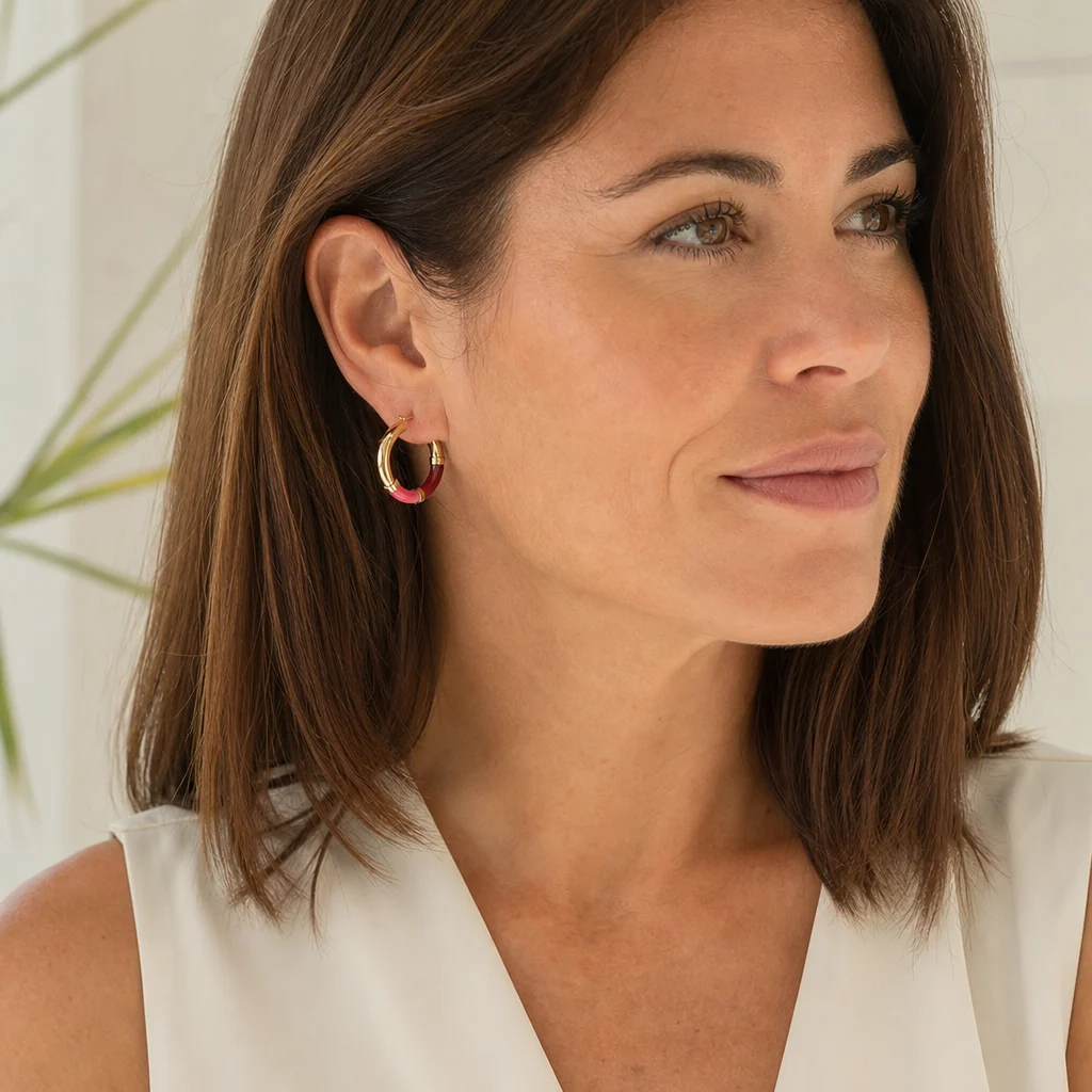 Orecchini Cerchio 90's Baby - Rosa Shock / Bordeaux - immagine 4