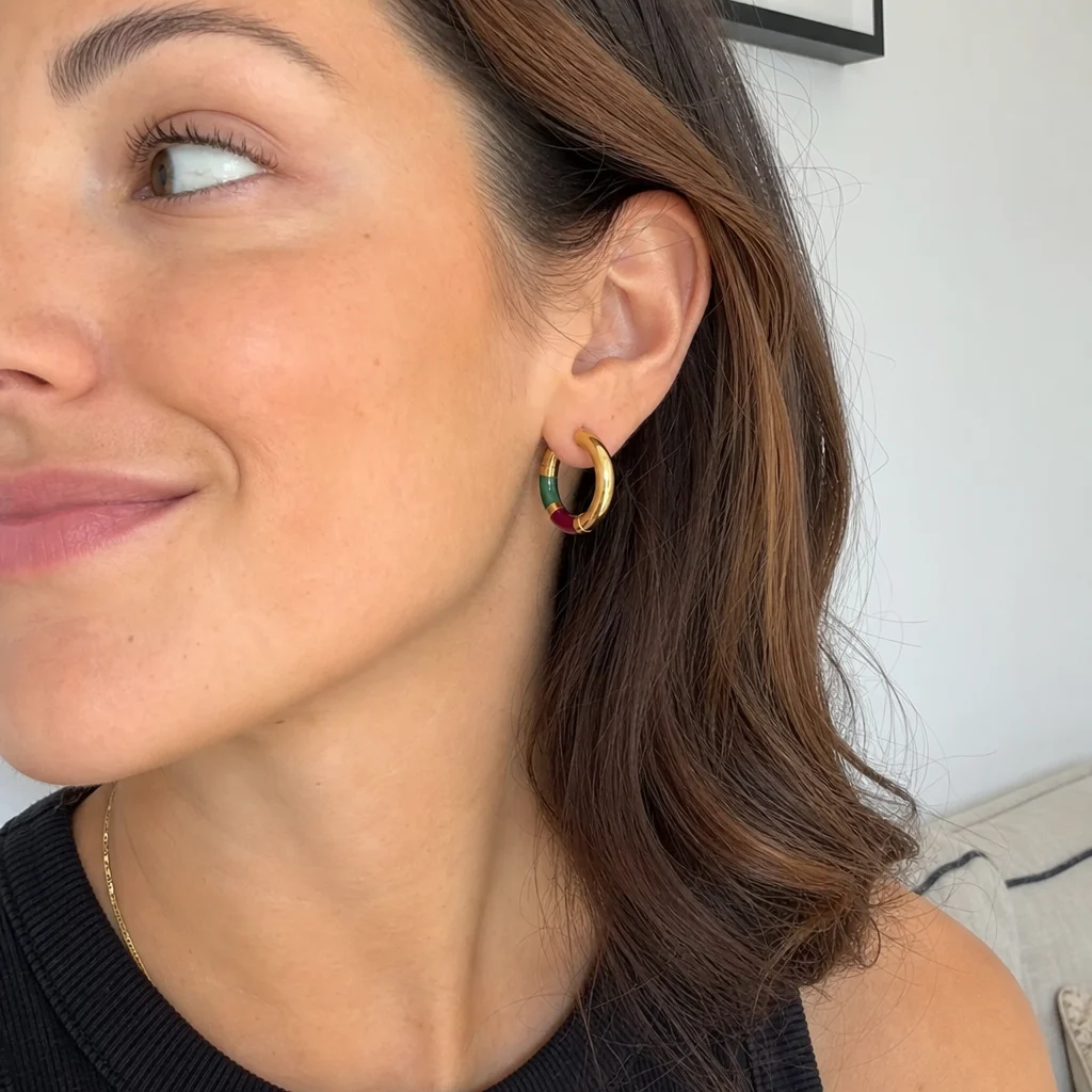 Orecchini Cerchio 90's Baby - Verde / Bordeaux - immagine 10