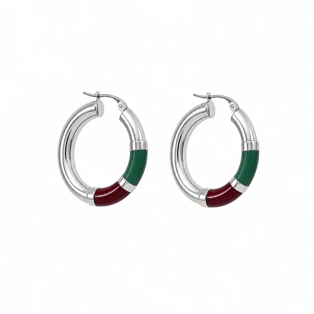 Orecchini Cerchio 90's Baby - Verde / Bordeaux - immagine 19