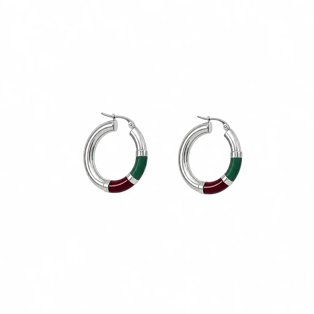Orecchini Cerchio 90's Baby - Verde / Bordeaux - immagine 20
